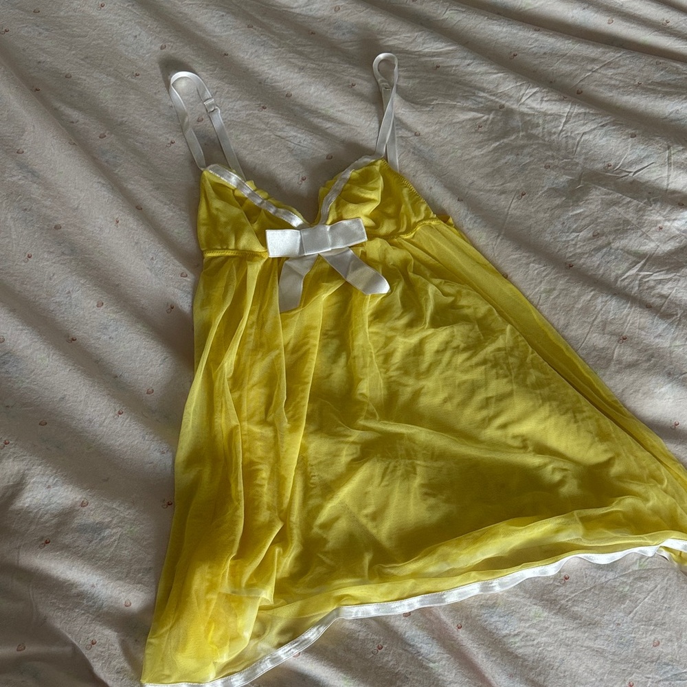 Yellow Vintage Victoria’s Secret Babydoll Lingerie with White Bow